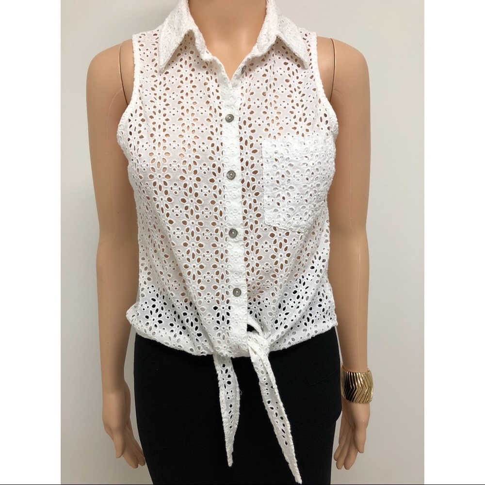 Guess collar button down tie front shirt